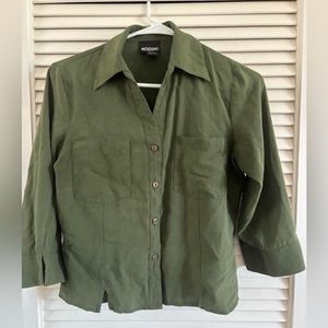 Notations Women Petite Silk Blouse Green